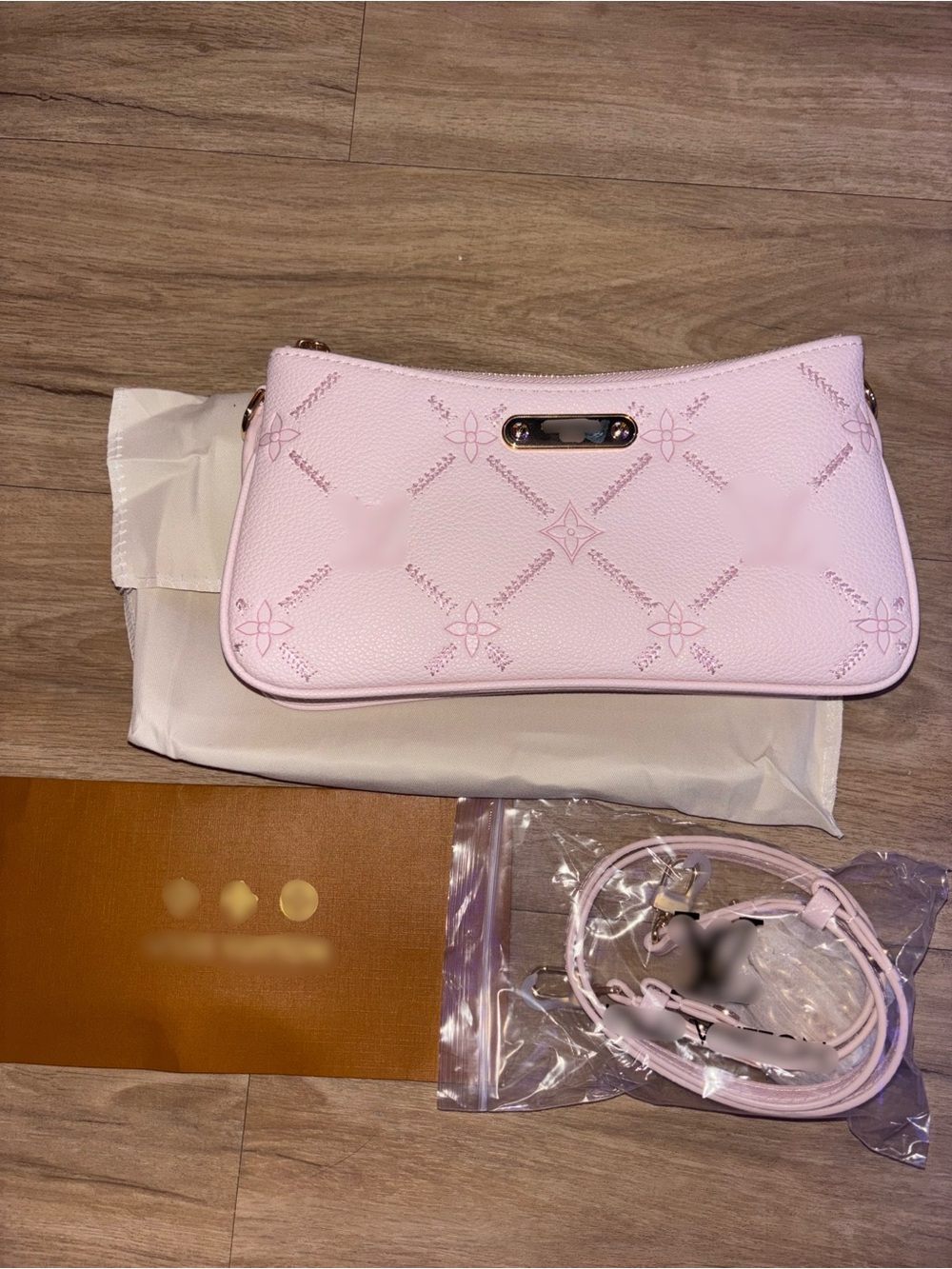 Pink Embossed Leather monogram Shoulder Bag